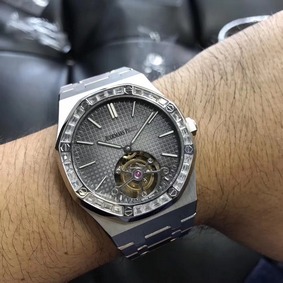 Replica Audemars Piguet Royal Oak Tourbillon Extra Thin 26516 R8 factory Stainless Steel & Diamonds Anthracite Dial Swiss 2924 - 1:1 Mirror Replica