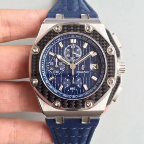 Replica Audemars Piguet Royal Oak Offshore 26030PO Juan Pablo Montoya Platinum JF 1:1 Best Edition Blue Dial on Blue Leather Strap A2226 - 1:1 Mirror Replica
