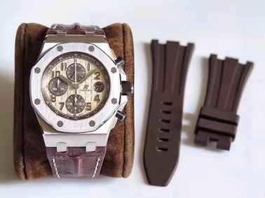 Replica Audemars Piguet Royal Oak Offshore Safari 2014 JF V2 1:1 Best Edition White Dial on Brown Leather Strap A3126 (Free Rubber Strap) - 1:1 Mirror Replica